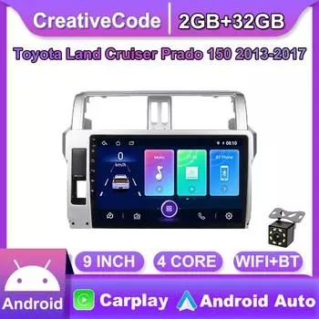 Android Carplay автомобильный радио мультимидиальный видеоплеер навигация GPS для Toyota Land Cruiser Prado 150 2013-2017 2din головное устройство 2 + 32 ГБ 1+16GB