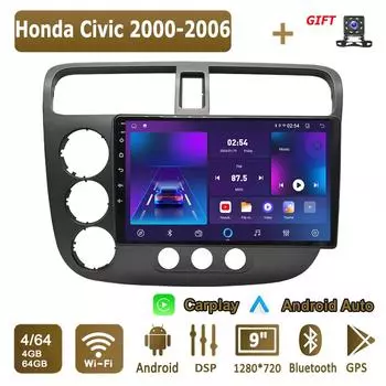 Android Carplay автомобильное радио для Honda Civic 2000-2006 мультимедийный проигрыватель головное устройство стерео GPS навигация BT WIFI 4+64 ГБ 1+16GB
