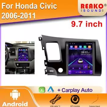 Android Carplay для Honda Civic 2006-2011 9,7-дюймовый автомобильный мультимедийный проигрыватель в стиле Tesla с Android, 4G, Wi-Fi, навигация, сенсорный дисплей 4 core 2GB+32GB carplay