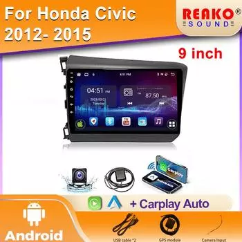 Android для Honda Civic 2012 2013 2014 2015 Автомобильная стереосистема Мультимедиа Радио Видеоплеер GPS Беспроводной Carplay Android Auto 4 core 1GB+32GB carplay