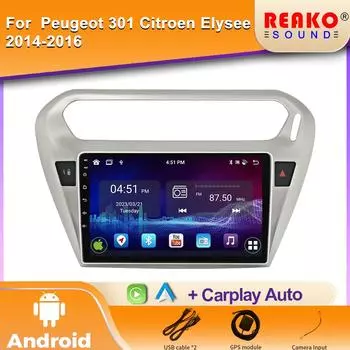 Android для Peugeot 301 для Citroen C-Elysee CElysee 2012 - 2016 Авто Плеер Навигация GPS Мультимедиа Carplay Нет 2din DVD 4 core 1GB+32GB carplay