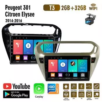 Android для Peugeot 301 для Citroen Elysee 2013-2016 2din автомобильное радио стерео мультимедийный плеер навигация Carplay WIFI 2 + 32 ГБ 1+16GB чёрный