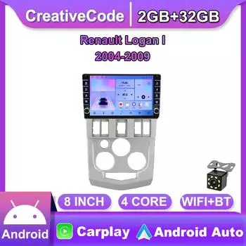 Android для Renault Logan I 2004-2009 с кнопочной ручкой, автомобильный CarPlay, радио, видео, мультимедиа, GPS-плеер, 2 + 32 ГБ 2+32GB