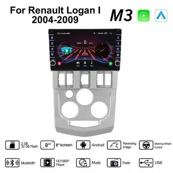 Android для Renault Logan I 2004-2009 с кнопочной ручкой, автомобильный CarPlay, радио, видео, мультимедиа, GPS-плеер, 2 + 32 ГБ 1+16GB