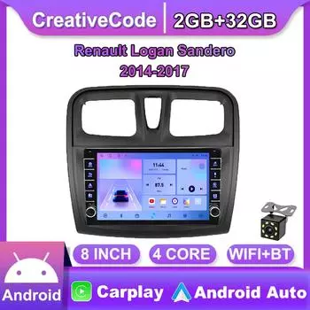Android для Renault Logan Sandero 2014-2017 с кнопочной ручкой, автомобильный CarPlay, радио, видео, мультимедиа, GPS-плеер, 2 + 32 ГБ 2+32GB