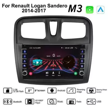 Android для Renault Logan Sandero 2014-2017 с кнопочной ручкой, автомобильный CarPlay, радио, видео, мультимедиа, GPS-плеер, 2 + 32 ГБ 1+16GB