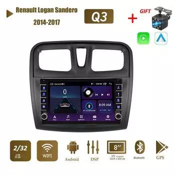 Android для Renault Logan Sandero 2014-2017 с кнопочной ручкой, автомобильный CarPlay, радио, видео, мультимедиа, GPS-плеер, 2 + 32 ГБ 1+16GB
