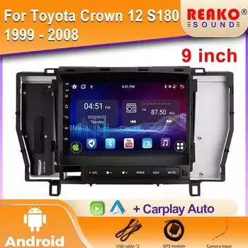 Android для Toyota Crown 12 S180 1999 - 2008 Автомобильный радиоприемник стерео мультимедийный проигрыватель GPS навигация 5G WIFI высокопроизводительный процессор 4 core 1GB+32GB carplay
