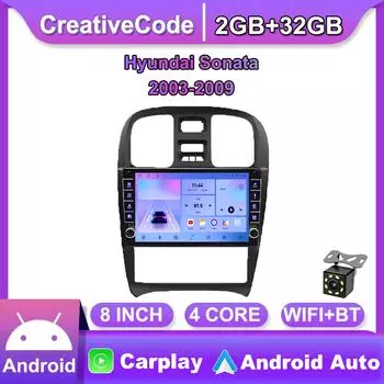 Android WIFI для Hyundai Sonata 2003-2009 с кнопкой, автомобильным радио, мультимедийным видеоплеером, 2 din Carplay, GPS Autoraido, 2 + 32 ГБ 2+32GB