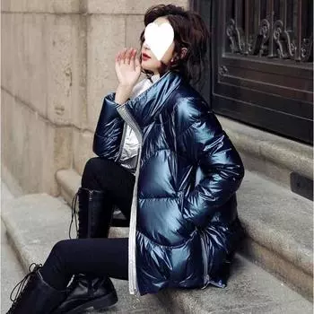 Andy 2023 Новая ветрозащитная куртка Женская куртка Модное зимнее блестящее праздничное пальто Женская короткая куртка Теплая женская куртка Элегантная верхняя модная повседневная куртка M серый