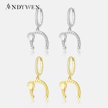 ANDYWEN 100% новинка, стерлинговое серебро 925 пробы, золото, лунный цветок, серьги-капли, петли для пирсинга, 2023, ювелирные изделия M