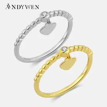 ANDYWEN, 100% стерлинговое серебро 925 пробы, размеры от 5 до 9, тонкое кольцо с сердцем любви, женское роскошное ювелирное изделие, ювелирные изделия в стиле рок-панк 5