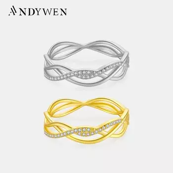 ANDYWEN, 100% стерлинговое серебро 925 пробы, синергия, золотое кольцо, женское кольцо, ювелирные изделия, 2023, женские свадебные украшения 6