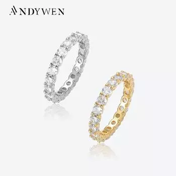 ANDYWEN, 100% стерлинговое серебро 925 пробы, золото, 3 мм, циркон, кольцо с фианитом, женское роскошное ювелирное изделие, 2023, ювелирные изделия с кристаллами 6
