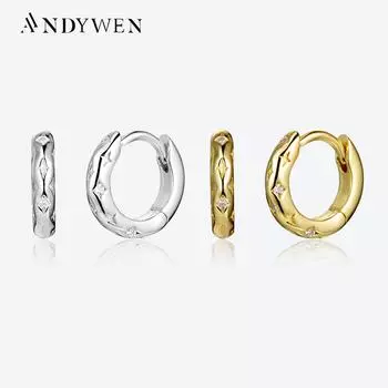 ANDYWEN, 100% стерлинговое серебро 925 пробы, золото, 7 мм, обручи со звездами и фианитом, женские обручи в стиле рок-панк, ювелирные изделия, подарок на День святого Валентина M