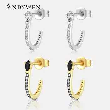 ANDYWEN, 100% стерлинговое серебро 925 пробы, золотые серьги-кольца в виде змеи, серьги-подвески для пирсинга, разделенное покрытие, CZ, змея, женские 2023, изящные ювелирные изделия, подарок M