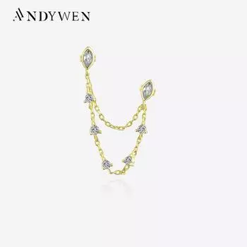 ANDYWEN, 100% стерлинговое серебро 925 пробы, золотые серьги-цепочки с овалами и слезами, женские серьги-цепочки для пирсинга, 2023, свадебные ювелирные украшения M