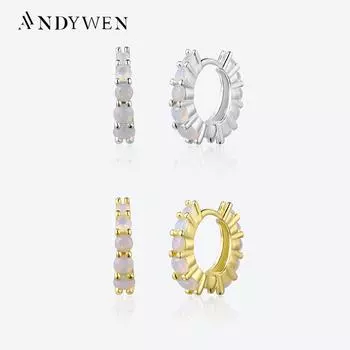 ANDYWEN, 100% стерлинговое серебро 925 пробы, золотые опалы, обручи-обручи, клипсы, роскошные женские ювелирные изделия с кристаллами для свадебной вечеринки, круглые драгоценности M