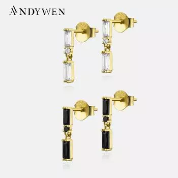 ANDYWEN 100% стерлингового серебра 925 пробы, квадратный циркон с фианитом, серьги-капли для пирсинга, роскошные ювелирные изделия, роскошные хрустальные драгоценности M