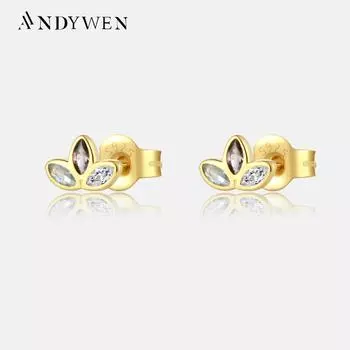 ANDYWEN 100% стерлингового серебра 925 пробы Радуга CZ серьги-гвоздики для пирсинга цветок роскошные изящные ювелирные изделия подарок M