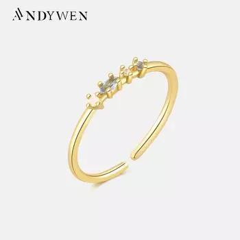 ANDYWEN 100% стерлингового серебра 925 пробы Радужный CZ цвет тонкое тонкое кольцо изменяемого размера женское 2023 свадебное роскошное ювелирное изделие M