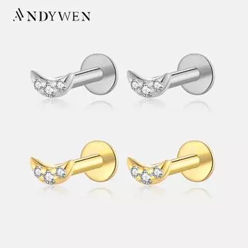 ANDYWEN 100% стерлингового серебра 925 пробы, серьги-гвоздики для пирсинга, женские серьги-гвоздики, 2023, роскошные ювелирные украшения M