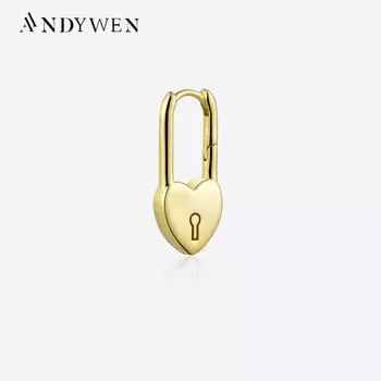 ANDYWEN 100% стерлингового серебра 925 пробы, замок Coeur, серьги-кольца, зажимы для пирсинга, роскошные ювелирные изделия, зажимы в форме сердца, застежка, ювелирные изделия M
