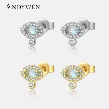 ANDYWEN, 100% стерлингового серебра 925 пробы, золота, голубых глаз, роскошные серьги-гвоздики, женские роскошные ювелирные изделия, пирсинг, кристалл CZ, изящные ювелирные изделия M