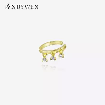 ANDYWEN 100% стерлингового серебра 925 пробы, золото, одиночные блестящие зажимы для пирсинга на манжетах, женские роскошные хрустальные подвески с фианитами, изящные ювелирные изделия, подарок M