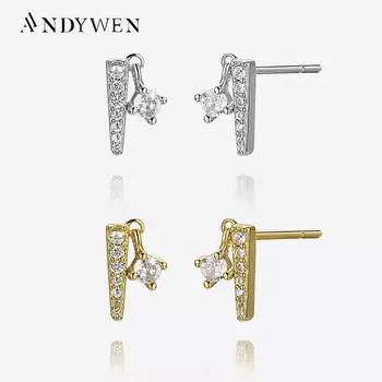 ANDYWEN 100% стерлингового серебра 925 пробы, золотые треугольные цирконовые серьги-гвоздики, зажимы для пирсинга, 2023, женские свадебные ювелирные украшения, подарок M