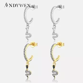 ANDYWEN 100% стерлингового серебра 925 пробы, золотые серьги-капли со змеиным покрытием, 2023, пирсинг Pendiente, роскошные ювелирные изделия, хрустальные драгоценности M