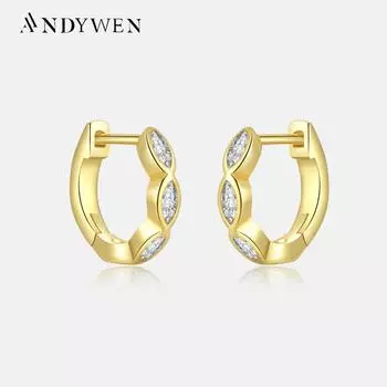 ANDYWEN 1 пара 100% стерлингового серебра 925 пробы, золота 9 мм, клипсы для сережек в стиле рок-панк, круглые зажимы для пирсинга, 2023, ювелирные изделия M