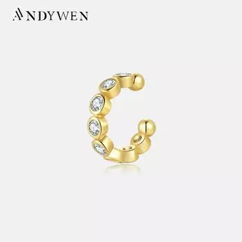 ANDYWEN 1 шт. серебро 925 пробы 2023 прозрачный CZ рок-панк серьги без манжеты рок-панк хрустальные изящные драгоценности M