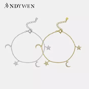 ANDYWEN 2023 Новый Стерлингового Серебра 925 Звезда Луна Браслет-Цепочка Женские Роскошные Модные Ювелирные Изделия Роскошные Ювелирные Изделия Для Вечеринок M