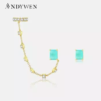 ANDYWEN 925 2022 стерлингового серебра с большим турмалином и цирконами, длинная серьга-цепочка, длинные серьги с цирконием, роскошные изящные ювелирные изделия, подарок M