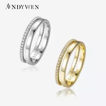 ANDYWEN 925 пробы серебро циркон CZ паве блестящее кольцо женские кольца двойной круг 2023 зимняя свадьба ювелирные изделия 6