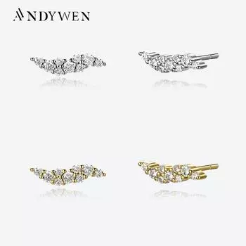 ANDYWEN 925 пробы серебро крошечные прозрачные серьги-гвоздики женские застежки-клипсы Pendiente свадебные маленькие классические блестящие изящные драгоценности M