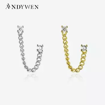 ANDYWEN 925 пробы серебро Золотая цепочка одиночная серьга-гвоздик в стиле рок-панк ювелирные изделия подарок роскошные ювелирные изделия драгоценности M