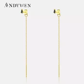 ANDYWEN 925 пробы серебро Золотая цепочка серьги-гвоздики длинная цепочка женские 2023 CZ циркон пирсинг Роскошные изящные ювелирные изделия M