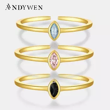 ANDYWEN 925 пробы серебро золото циркон CZ кристалл овальные кольца изменяемого размера свадебные роскошные ювелирные изделия подарок вечерние M