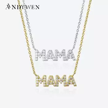 ANDYWEN 925 пробы серебро золото циркон CZ кулон длинная цепочка ожерелье 2023 женское свадебное роскошное ювелирное украшение для мамы M