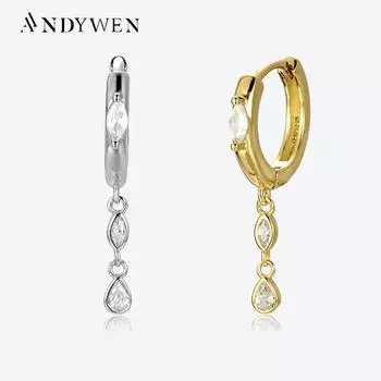 ANDYWEN 925 пробы серебро золото CZ пирсинг клипсы Pendientes серьги-капли 2023 изящные ювелирные изделия подарок M
