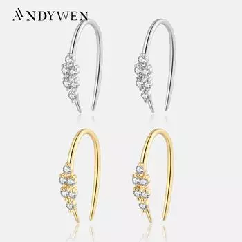 ANDYWEN 925 пробы серебро золото кристалл CZ Huggies Threader Рекомендуемые серьги-манжеты женские роскошные хрустальные петли ювелирные изделия подарок 2023 M