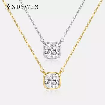 ANDYWEN 925 пробы серебро золото прозрачный CZ квадратный кристалл ожерелье 2023 длинная цепочка роскошные изящные ювелирные изделия M