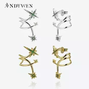 ANDYWEN 925 пробы серебро золото зеленый CZ циркон круглые серьги тройной круг линия 2023 женские роскошные ювелирные изделия M