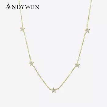 ANDYWEN 925 пробы серебро золото звездное небо CZ циркон ожерелье длинные цепи женские свадебные украшения подарок M