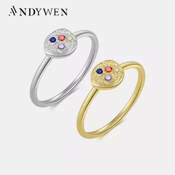 ANDYWEN 925 пробы серебряные монеты циркон Радужные кольца 2023 женские роскошные висячие тонкие рок-панк классические изящные ювелирные изделия 6