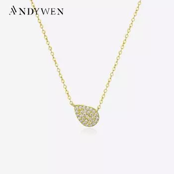 ANDYWEN 925 серебряный однотонный овальный кулон-груша на длинной цепочке, роскошные ювелирные изделия, свадебные украшения 2023 M