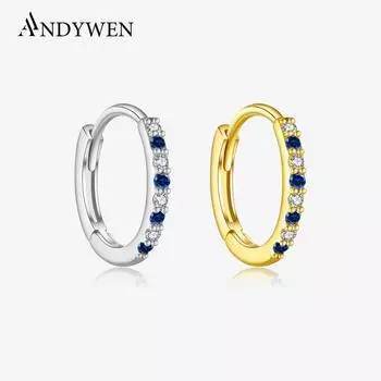 ANDYWEN Серьги-кольца из стерлингового серебра 925 пробы, позолоченные 18-каратным золотом, изящные женские серьги с нерегулярными кубическими цирконами, не вызывающие аллергию серьги, ювелирные украшения m