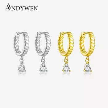 ANDYWEN 925 Sterling Silver Hoop Earrings 18K Gold Plated Earrings Drop Cubic Zirconia pendant Earrings Women Fine Jewelry m
